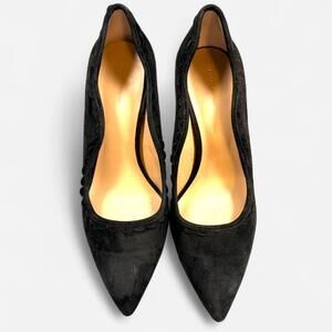 Ann Taylor Black Suede Pumps Women’s 9.5 Scalloped Trim